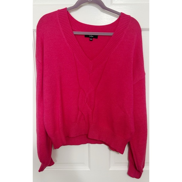 Lulus Sweaters - Lulu's Fuchsia V-Neck Sweater